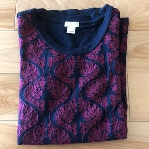 J.Crew Factory Blue and Pink Embroidered Top